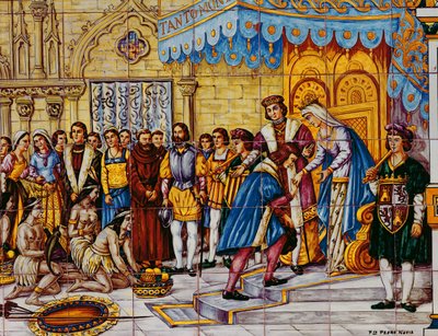 Piastrelle che raffigurano la ricezione di Cristoforo Colombo dai Re Cattolici, Ferdinando d